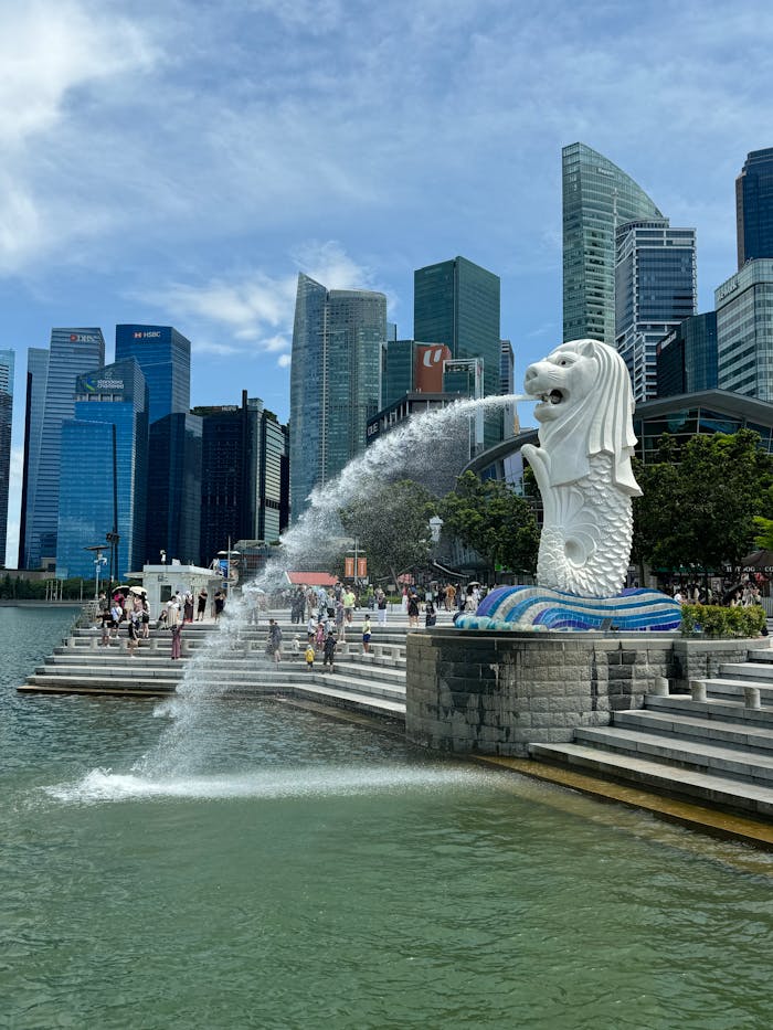 Merlion Fountain in Bay in Singapore