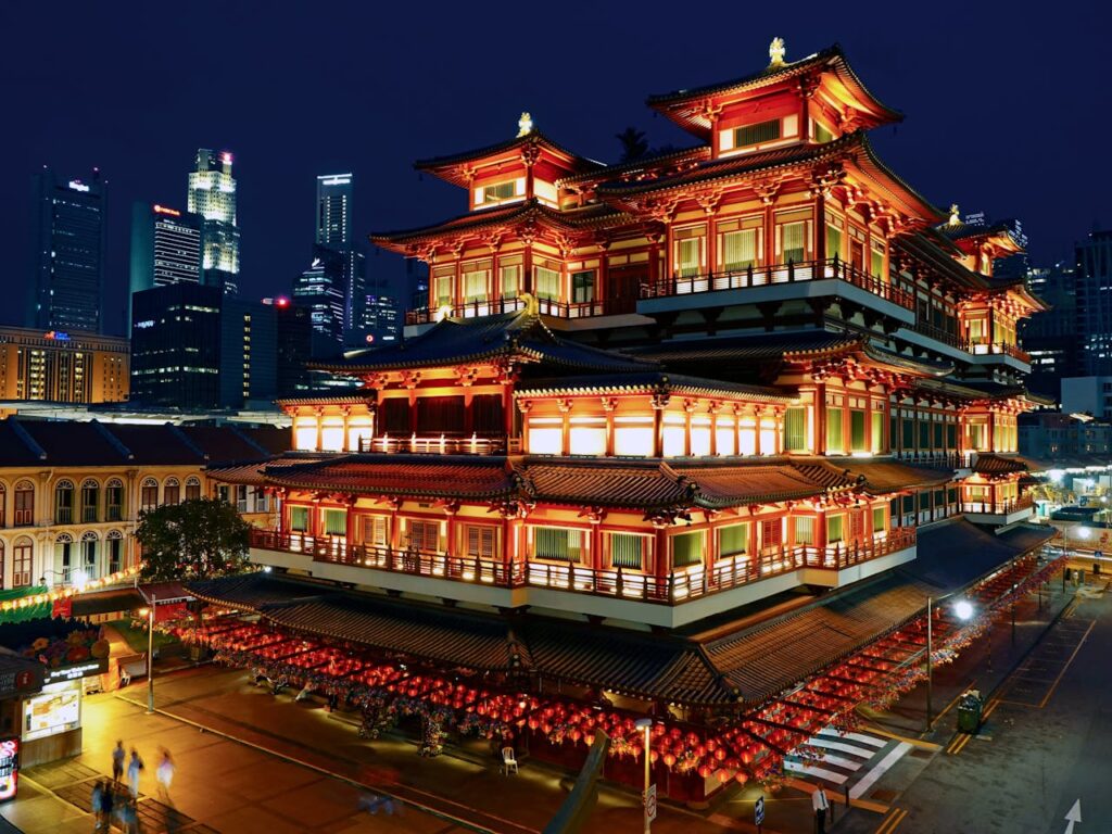 View of Illuminated Buildings at Night